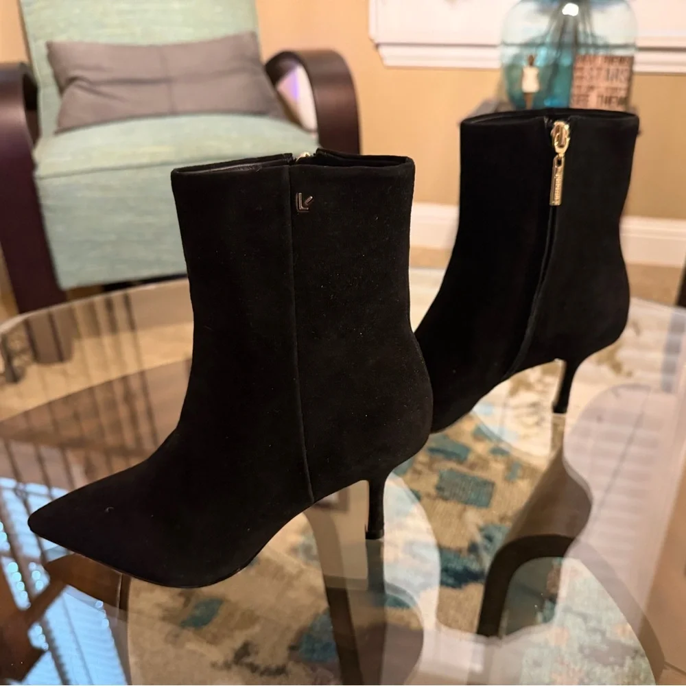 Larroude Black Suede Pointed-Toe Ankle Boots